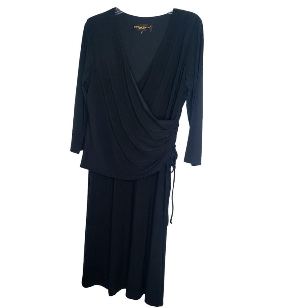 Donna Ricco Black Ruched Midi Dress Sexy Size 12 Large‎
